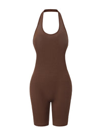 Ribbed Halter Neck Low Back Bodysuit
