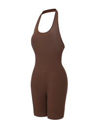 Ribbed Halter Neck Low Back Bodysuit